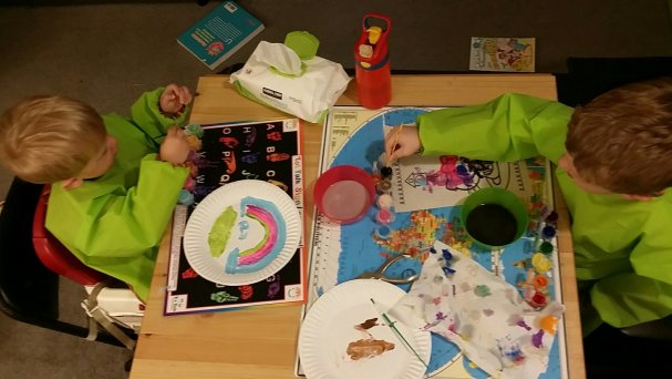 Creative preschool activity -- painting on paper plates